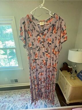 Rose & Olive Lavender Maxi Dress with Peach Floral Print